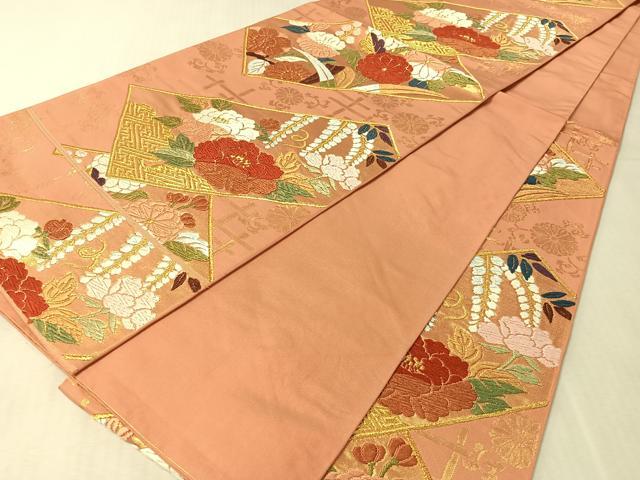 平和屋着物●六通柄　本袋帯　唐織　短冊花文　金糸　正絹　逸品　CABL0307vp