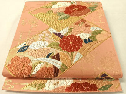 平和屋着物●六通柄　本袋帯　唐織　短冊花文　金糸　正絹　逸品　CABL0307vp