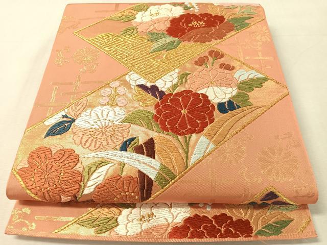 平和屋着物●六通柄　本袋帯　唐織　短冊花文　金糸　正絹　逸品　CABL0307vp