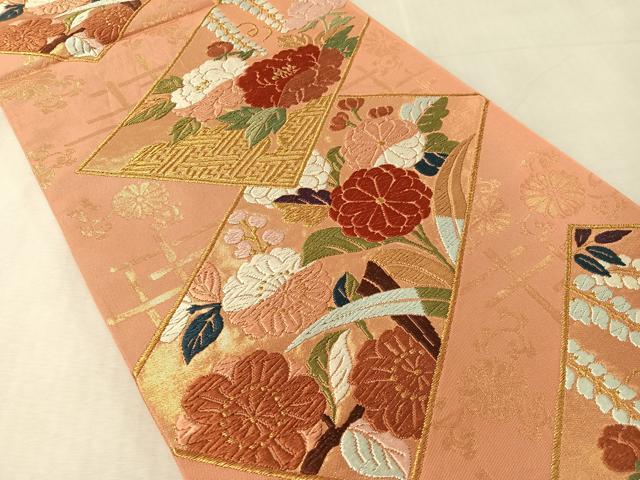 平和屋着物●六通柄　本袋帯　唐織　短冊花文　金糸　正絹　逸品　CABL0307vp