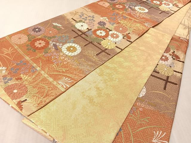 平和屋着物●佐賀錦　六通柄袋帯　唐織　菊花文　金糸　正絹　逸品　CABL0309vp