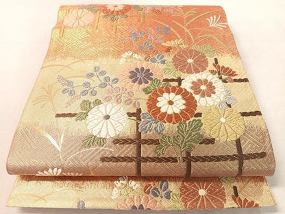 平和屋着物●佐賀錦　六通柄袋帯　唐織　菊花文　金糸　正絹　逸品　CABL0309vp
