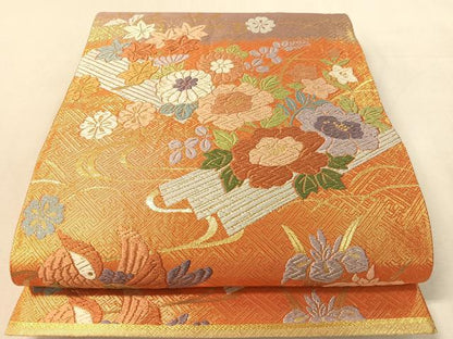 平和屋着物●佐賀錦　六通柄袋帯　唐織　流水鴛鴦花文　金糸　正絹　逸品　CABL0310vp