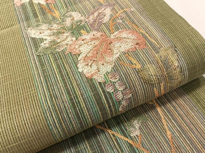 平和屋着物●六通柄袋帯　葡萄蔦の葉文　金糸　やまと誂製　正絹　逸品　未使用　CABL0311vp