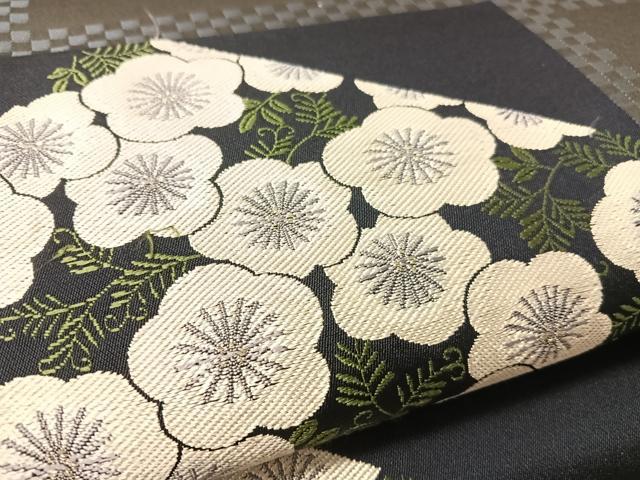 平和屋着物●六通柄袋帯　市松梅文　銀糸　正絹　逸品　CABL0312vp