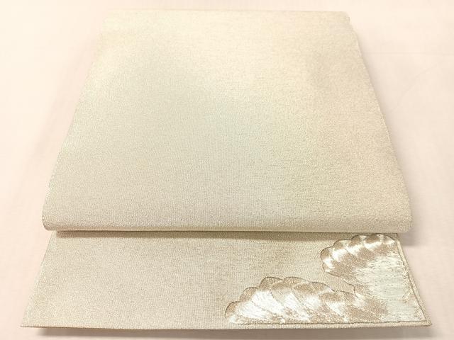 平和屋着物●国際的伝統工芸作家 十二代・藤林徳扇 苑寿 両面 全通柄袋帯 綴れ 駒刺繍 ワンポイント 雲取り文 金銀糸 正絹 逸品 CABL0314vp