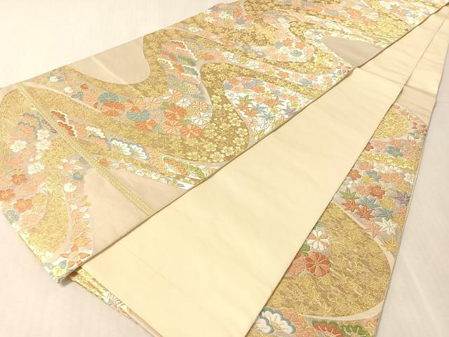 平和屋着物●西陣　服部織物謹製　六通柄袋帯　唐織　流水花松文　金銀糸　正絹　逸品　CABL0316vp