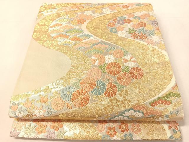 平和屋着物●西陣　服部織物謹製　六通柄袋帯　唐織　流水花松文　金銀糸　正絹　逸品　CABL0316vp