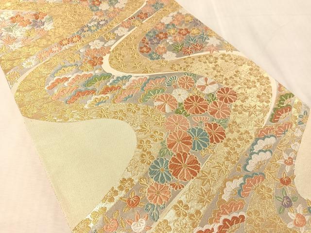 平和屋着物●西陣　服部織物謹製　六通柄袋帯　唐織　流水花松文　金銀糸　正絹　逸品　CABL0316vp