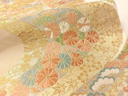 平和屋着物●西陣　服部織物謹製　六通柄袋帯　唐織　流水花松文　金銀糸　正絹　逸品　CABL0316vp