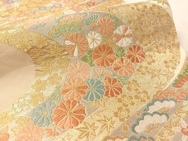 平和屋着物●西陣　服部織物謹製　六通柄袋帯　唐織　流水花松文　金銀糸　正絹　逸品　CABL0316vp