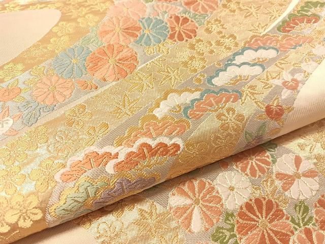 平和屋着物●西陣　服部織物謹製　六通柄袋帯　唐織　流水花松文　金銀糸　正絹　逸品　CABL0316vp