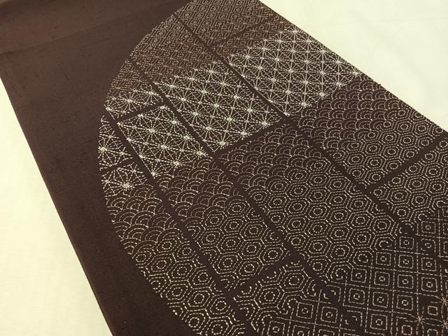 平和屋着物●太鼓柄袋帯　総刺繍　刺し子　紬地　吉祥丸文　正絹　逸品　未使用　CABL0318vp
