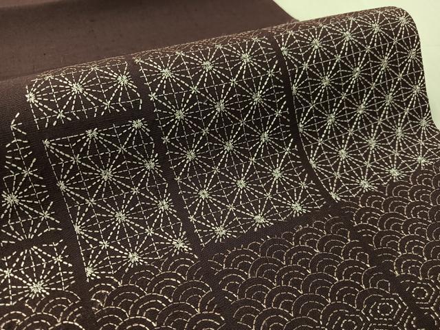 平和屋着物●太鼓柄袋帯　総刺繍　刺し子　紬地　吉祥丸文　正絹　逸品　未使用　CABL0318vp