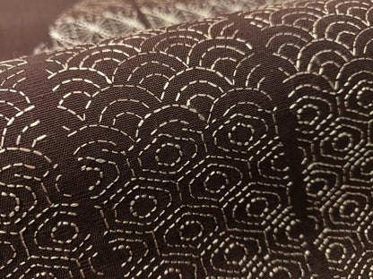 平和屋着物●太鼓柄袋帯　総刺繍　刺し子　紬地　吉祥丸文　正絹　逸品　未使用　CABL0318vp