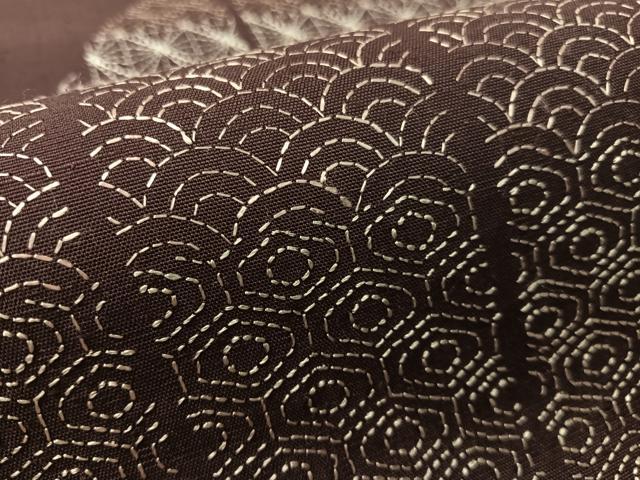 平和屋着物●太鼓柄袋帯　総刺繍　刺し子　紬地　吉祥丸文　正絹　逸品　未使用　CABL0318vp
