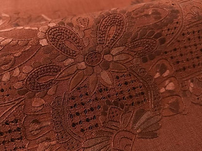 平和屋着物●中国三大刺繍　スワトウ相良刺繍　総刺繍　太鼓柄袋帯　紬地　更紗吉祥文　葡萄茶色　正絹　逸品　未使用　CABL0319vp