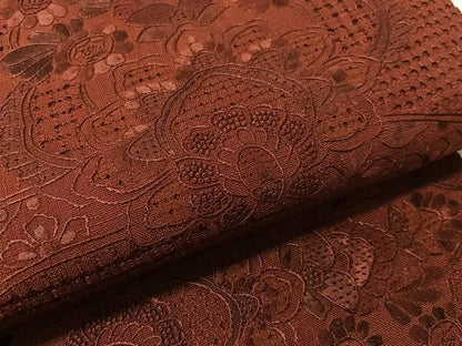 平和屋着物●中国三大刺繍　スワトウ相良刺繍　総刺繍　太鼓柄袋帯　紬地　更紗吉祥文　葡萄茶色　正絹　逸品　未使用　CABL0319vp