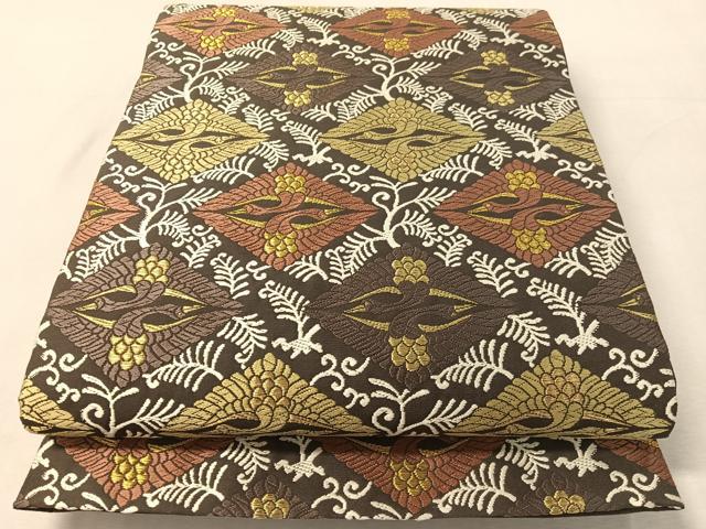 平和屋着物●六通柄袋帯　唐織　双鶴菱文　金糸　正絹　逸品　CABL0320vp