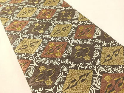 平和屋着物●六通柄袋帯　唐織　双鶴菱文　金糸　正絹　逸品　CABL0320vp