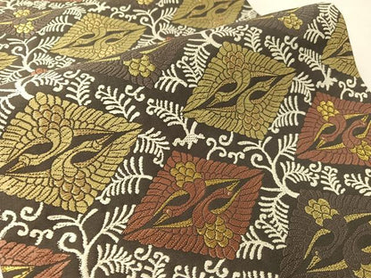 平和屋着物●六通柄袋帯　唐織　双鶴菱文　金糸　正絹　逸品　CABL0320vp