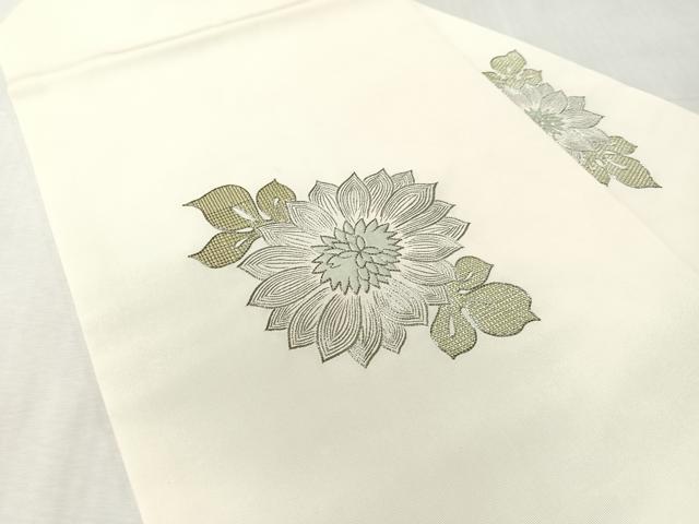 平和屋着物●九寸名古屋帯　駒刺繍　草花文　銀糸　鈴乃屋扱い　正絹　逸品　CABL0322vp
