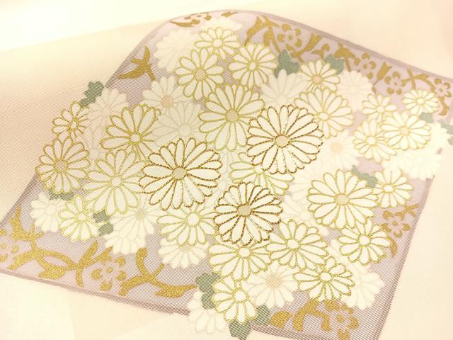 平和屋着物●塩瀬　九寸名古屋帯　駒刺繍　菊花菱文　金彩　正絹　逸品　CABL0323vp