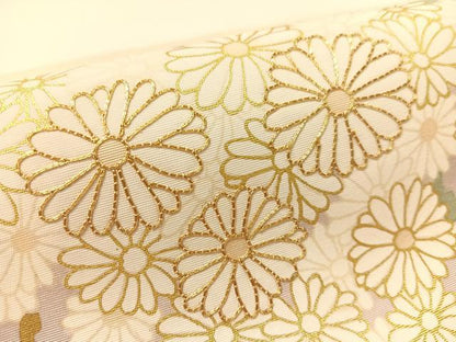 平和屋着物●塩瀬　九寸名古屋帯　駒刺繍　菊花菱文　金彩　正絹　逸品　CABL0323vp