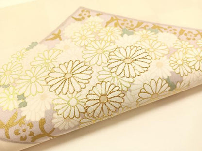 平和屋着物●塩瀬　九寸名古屋帯　駒刺繍　菊花菱文　金彩　正絹　逸品　CABL0323vp
