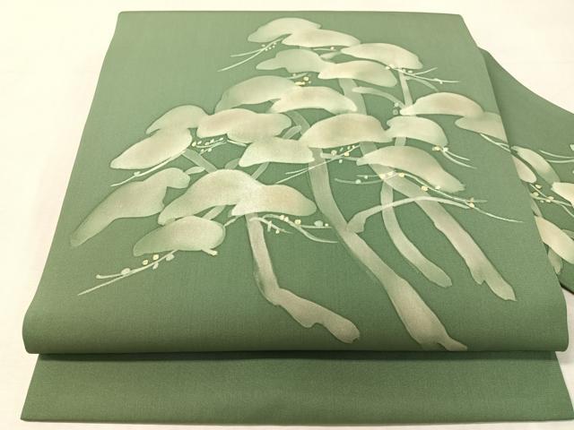 平和屋着物●塩瀬　九寸名古屋帯　作家物　ろうけつ染　松　金彩　正絹　逸品　CABL0324vp