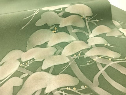 平和屋着物●塩瀬　九寸名古屋帯　作家物　ろうけつ染　松　金彩　正絹　逸品　CABL0324vp