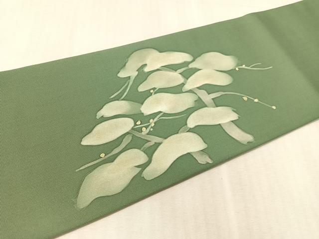 平和屋着物●塩瀬　九寸名古屋帯　作家物　ろうけつ染　松　金彩　正絹　逸品　CABL0324vp