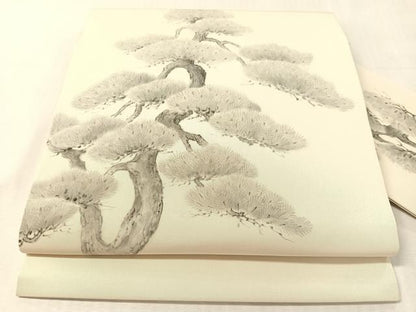 平和屋着物●塩瀬　九寸名古屋帯　作家物　手描き　松　正絹　逸品　CABL0325vp