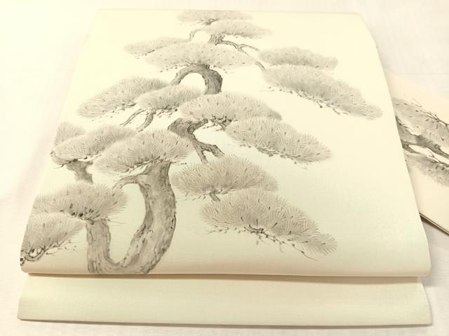 平和屋着物●塩瀬　九寸名古屋帯　作家物　手描き　松　正絹　逸品　CABL0325vp