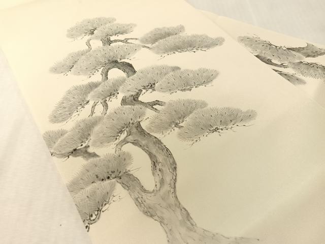 平和屋着物●塩瀬　九寸名古屋帯　作家物　手描き　松　正絹　逸品　CABL0325vp