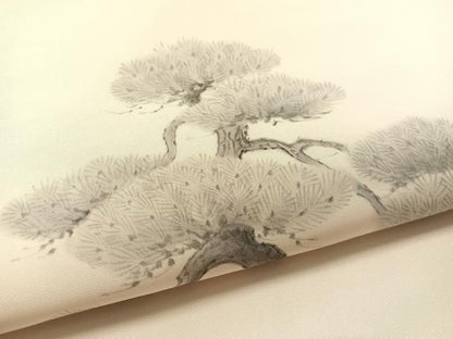 平和屋着物●塩瀬　九寸名古屋帯　作家物　手描き　松　正絹　逸品　CABL0325vp