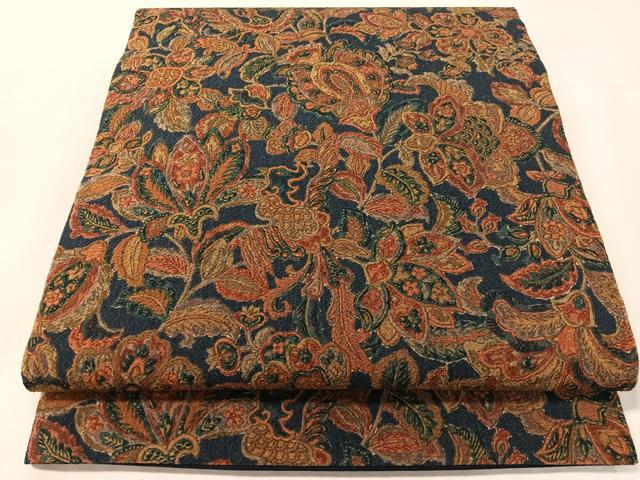 平和屋着物●九寸開き名古屋帯　華更紗　鬼しぼ縮緬　正絹　逸品　CABL0328vp