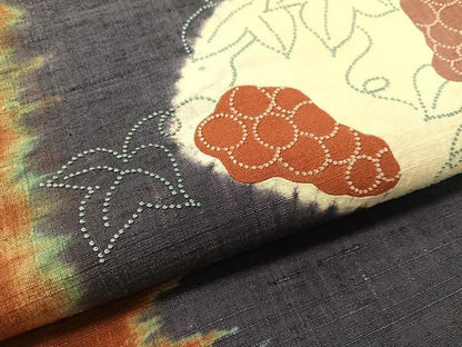 平和屋着物●中国三大刺繍　相良刺繍　九寸名古屋帯　紬地　絞り　葡萄蔦の葉文　正絹　逸品　CABL0329vp
