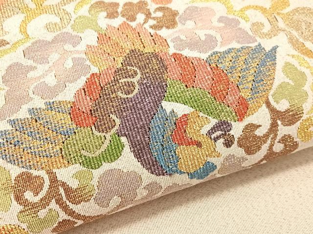 平和屋着物●爪搔き本綴れ　八寸名古屋帯　鳳凰唐草丸文　金銀糸　逸品　CABL0330vp