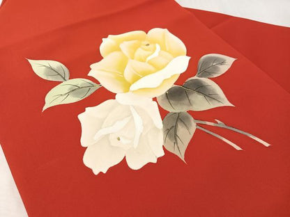 平和屋着物▼塩瀬　九寸名古屋帯　手描き　薔薇　金彩　正絹　逸品　CABL0333vp