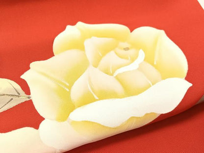 平和屋着物▼塩瀬　九寸名古屋帯　手描き　薔薇　金彩　正絹　逸品　CABL0333vp