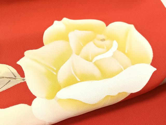 平和屋着物▼塩瀬　九寸名古屋帯　手描き　薔薇　金彩　正絹　逸品　CABL0333vp
