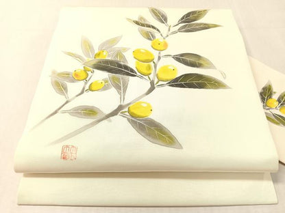 平和屋着物●塩瀬　九寸名古屋帯　作家物　手描き　成り物　正絹　逸品　CABL0338vp