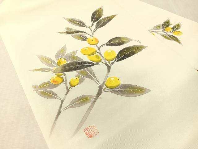 平和屋着物●塩瀬　九寸名古屋帯　作家物　手描き　成り物　正絹　逸品　CABL0338vp