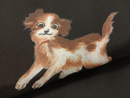 平和屋着物●創作　九寸名古屋帯　手描き　犬　兎　黒地　正絹　逸品　未使用　CABL0341vp
