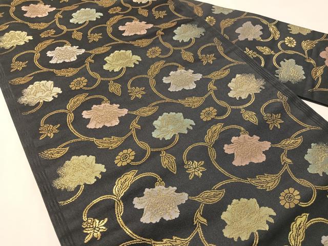 平和屋着物●九寸名古屋帯　牡丹唐草文　金糸　正絹　逸品　CABL0342vp