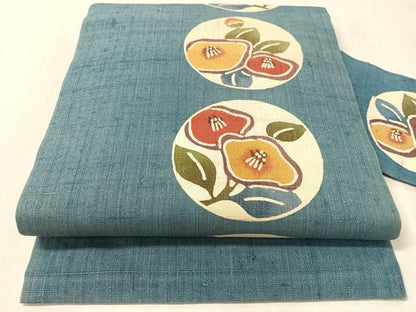 平和屋着物●九寸名古屋帯　紬地　紅型　花丸文　正絹　逸品　CABL0345vp