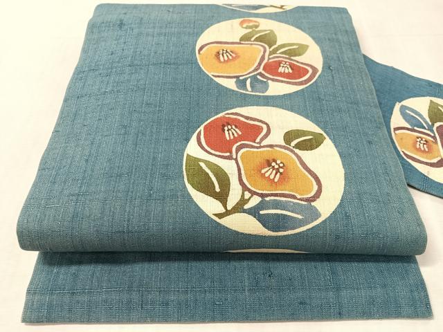 平和屋着物●九寸名古屋帯　紬地　紅型　花丸文　正絹　逸品　CABL0345vp