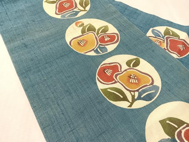 平和屋着物●九寸名古屋帯　紬地　紅型　花丸文　正絹　逸品　CABL0345vp