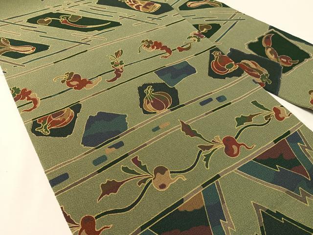 平和屋着物●全通柄　九寸名古屋帯　型染め　成り物　金彩　鬼しぼ縮緬　逸品　CABL0352vp